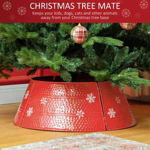 Christmas Tree Collar, 26" Metal Tree Ring Skirt, Home Xmas Decoration with Snowflake Engraving, Red