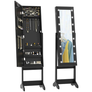 Free Standing Armoire Organizer, Lighted Mirrored Jewelry Cabinet w/ Angle Adjustable & 16 LED Lights Warm – view 22