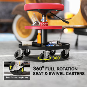 Rolling Garage Stool, 300 LBS Capacity Mechanic Stool with 2.5" Wheels, Tool Trays Storage – view 6