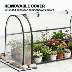 Raised Garden Bed with Flip-Up Greenhouse Cover, Metal Elevated Garden Bed with Legs and Drainage Hole, Black