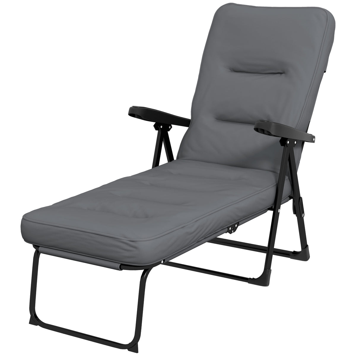 Outdoor Lounge Chair with Padded Cushion, Folding Reclining Patio Garden Chair with Recline Back, Footrest – view 8