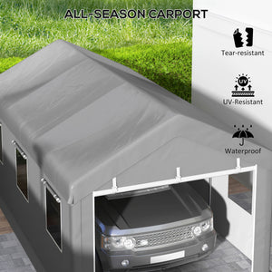 10' x 20' Carport, Heavy Duty Portable Garage with 6 Mesh Windows and 2 Doors, Dark Grey – view 10