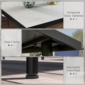 Outdoor Dining Table for 4, Square Patio Dining Table with Marble Effect Tempered Glass Top and Steel Frame, White