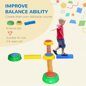 8pcs Balance Beam for Kids, 4 Sensory Pads and 4 Beams with Non-slip Surface & Bottom, Stackable Stepping Stones Kids for Boys Girls 3-6 Years, Multicoloured