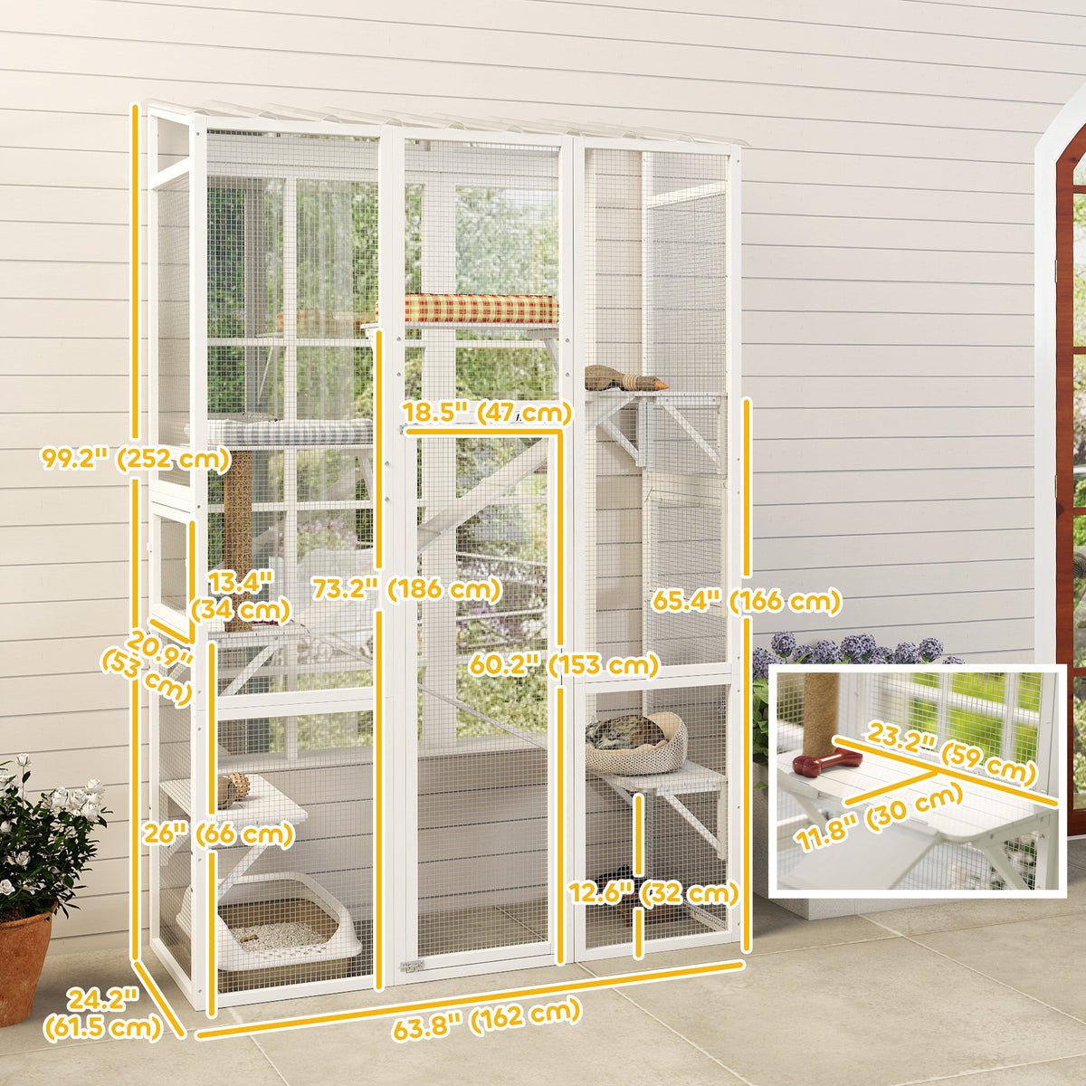 Large Outdoor Catio with 6 Jumping Platforms, Scratching Post, 2 Ramps, Waterproof Roof, Grey – view 16