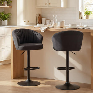 Bar Stools Set of 2, Swivel Counter Height Barstools with Back, Footrest, Adjustable Height, Beige – view 14