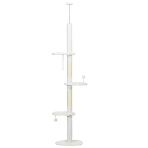 88.5"-100.5" Floor to Ceiling Cat Tree, Cat Tower with Scratching Posts, Cloud Shaped Platforms, Dangling Balls, Cream