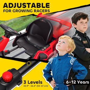 Aosom 24V Electric Go Kart, Battery Powered Kids Drift Kart with Adjustable Seat, Seat Belt, Horn, Music, Light