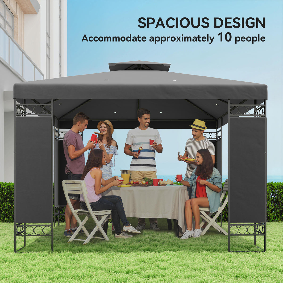 10 x 10 FT Canopy Gazebo, Double Roof Patio Gazebo with Screen Panels and Metal Frame for Deck, Backyard – view 19