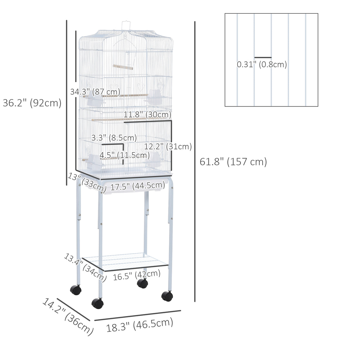 62" Rolling Bird Cage Cockatoo House Play Top Finch Pet Supply with Storage Shelf, Wheels - Black – view 9