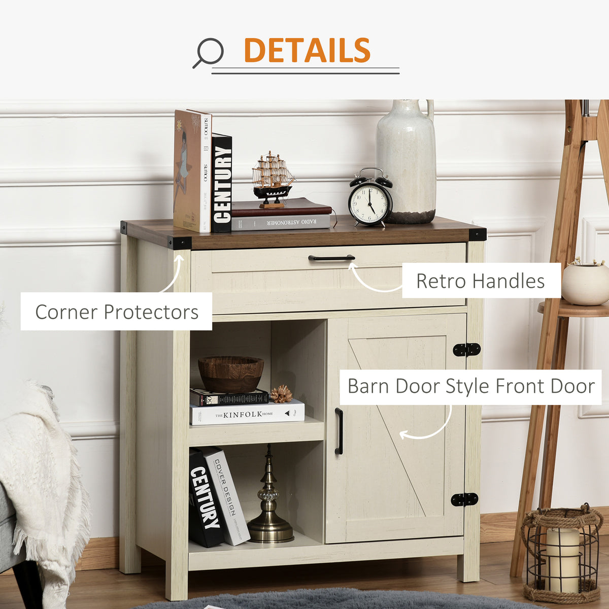 Rustic Barn Door Storage Cabinet Modern Farmhouse Buffet Sideboard for Kitchen & Dining Room Dark Oak – view 19