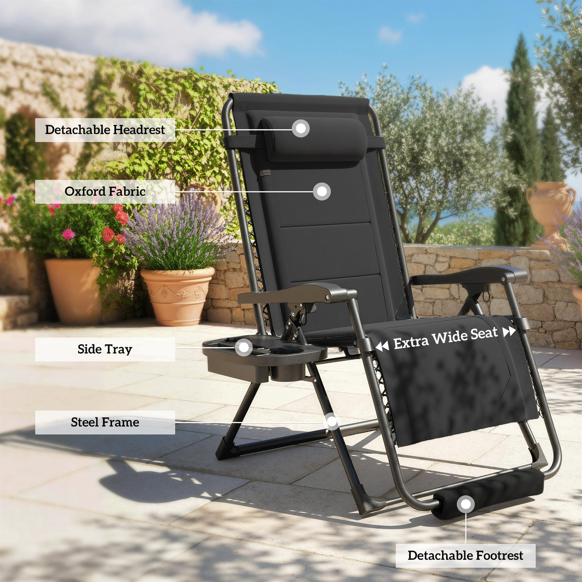 Zero Gravity Chair, Reclining Outdoor Lounger Chair with Cup Holder, 400 LBS Capacity, Black – view 6