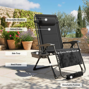 Zero Gravity Chair, Reclining Outdoor Lounger Chair with Cup Holder, 400 LBS Capacity, Black – view 6