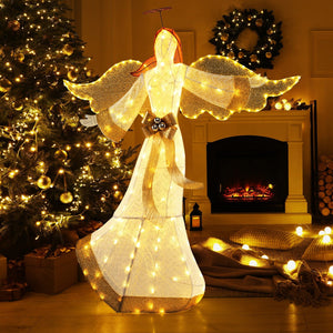 5.2 Feet Christmas Pre-Lit Angel with Halo Wings and 180 Warm White LED Lights view 2