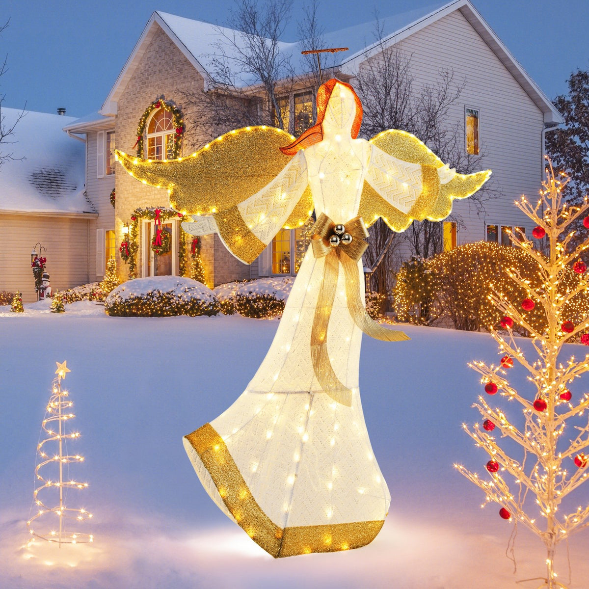 5.2 Feet Christmas Pre-Lit Angel with Halo Wings and 180 Warm White LED Lights view 3