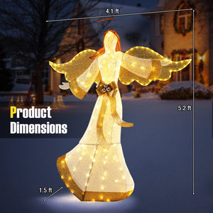 5.2 Feet Christmas Pre-Lit Angel with Halo Wings and 180 Warm White LED Lights view 4