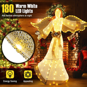 5.2 Feet Christmas Pre-Lit Angel with Halo Wings and 180 Warm White LED Lights view 8