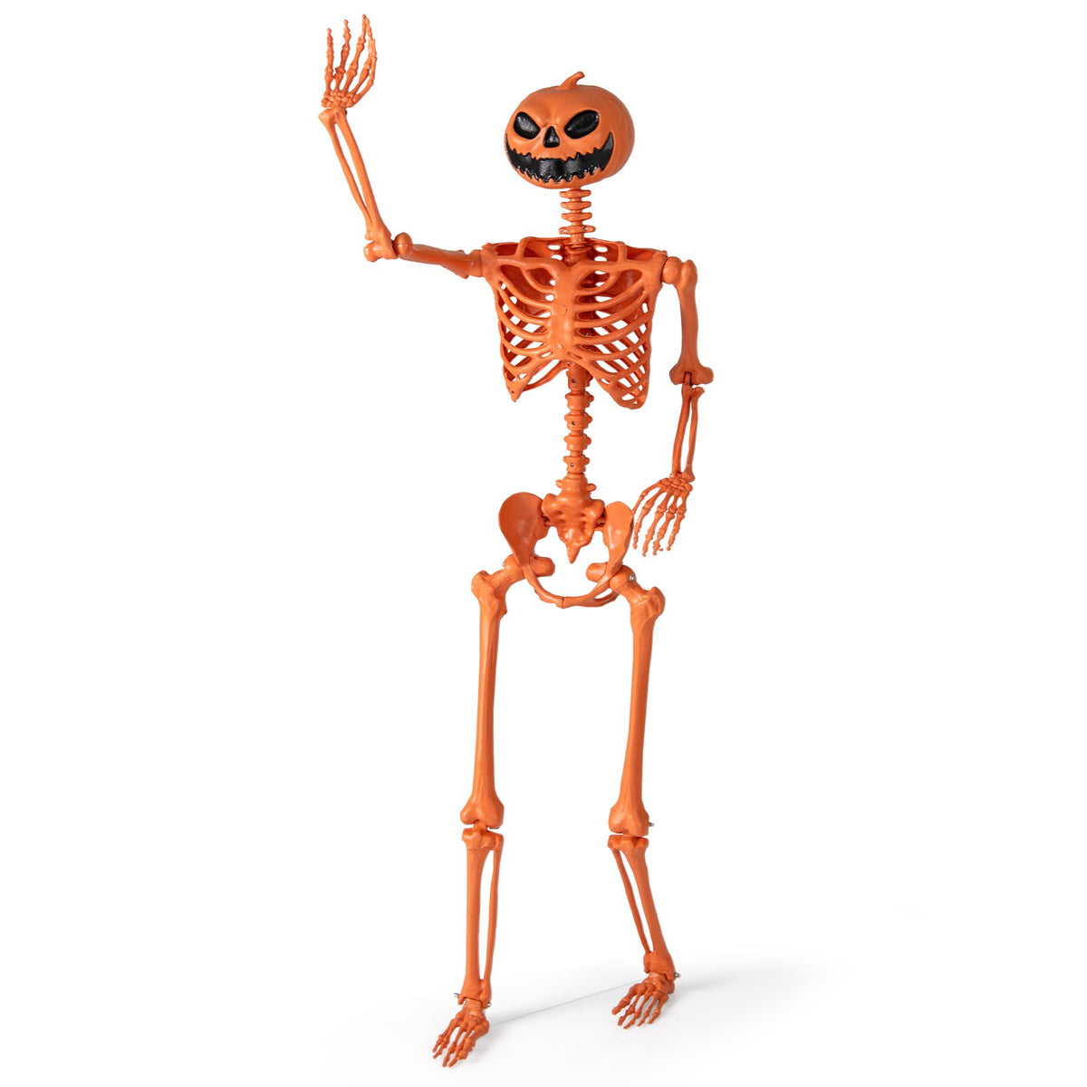 5.2 FT Orange Life-Size Poseable Halloween Skeleton with Pumpkin Head and Movable Joints view 4