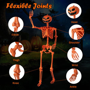 5.2 FT Orange Life-Size Poseable Halloween Skeleton with Pumpkin Head and Movable Joints view 9