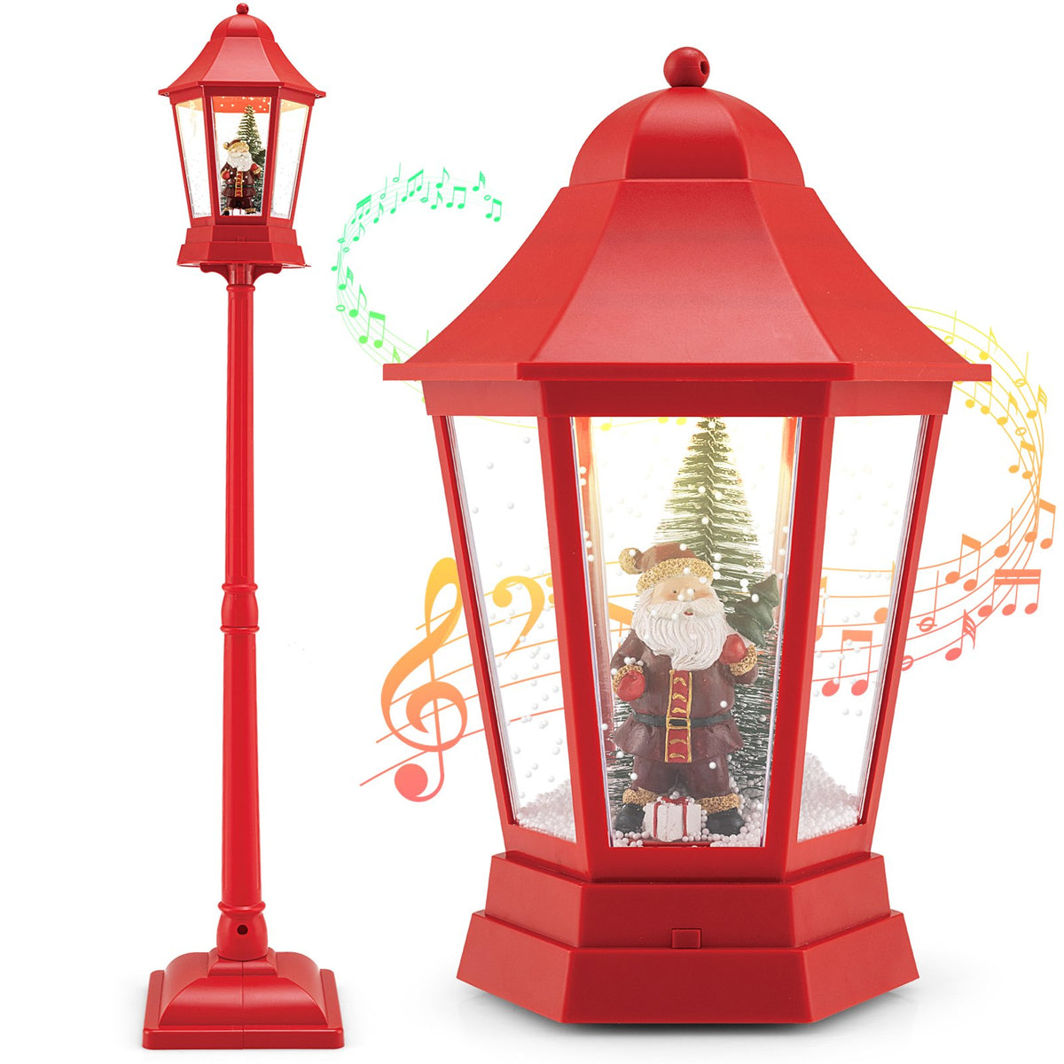 5.3 Feet Musical Christmas Street Lamp with 60 Warm White LED Lights-Red view 4