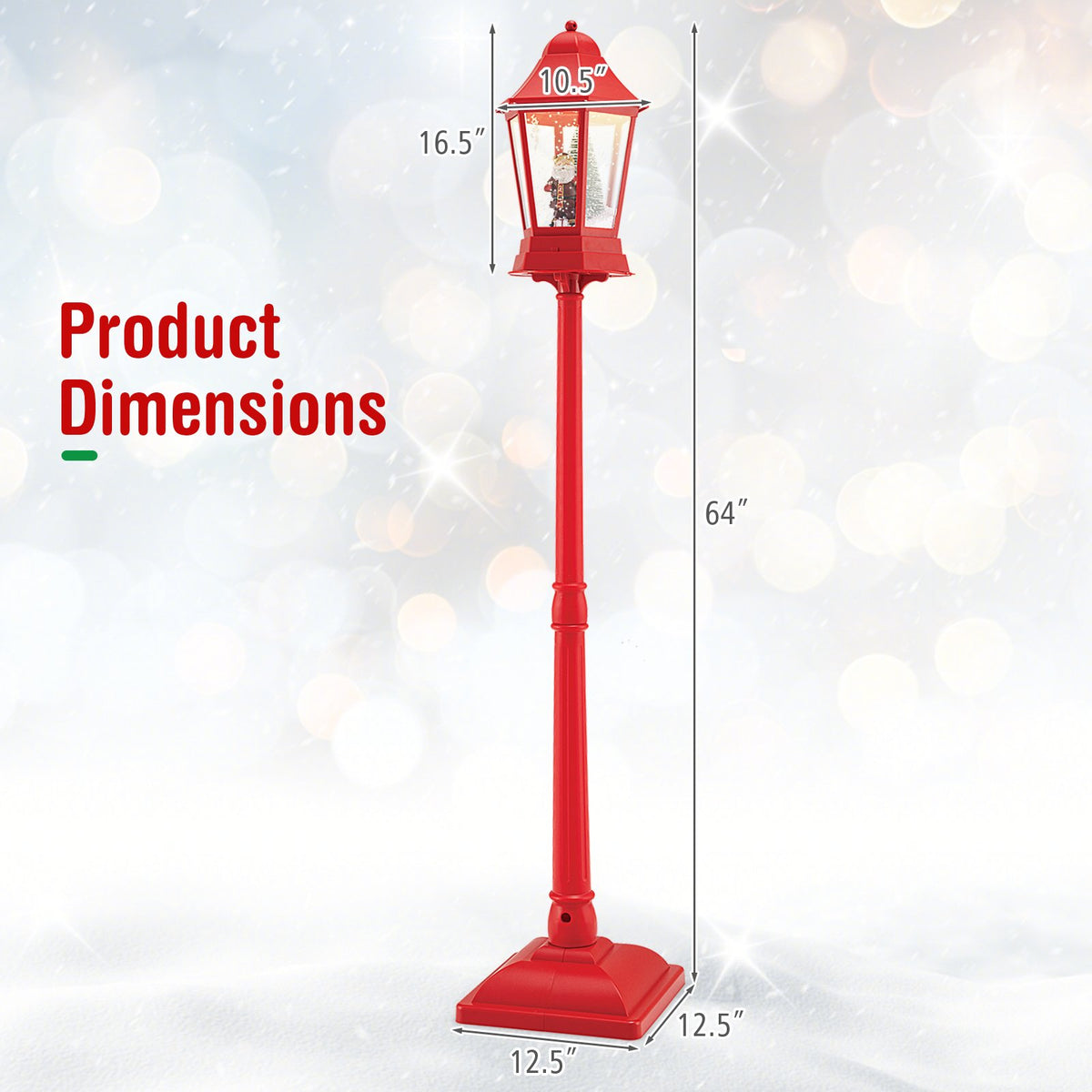 5.3 Feet Musical Christmas Street Lamp with 60 Warm White LED Lights-Red view 5