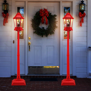 5.3 Feet Musical Christmas Street Lamp with 60 Warm White LED Lights-Red view 6