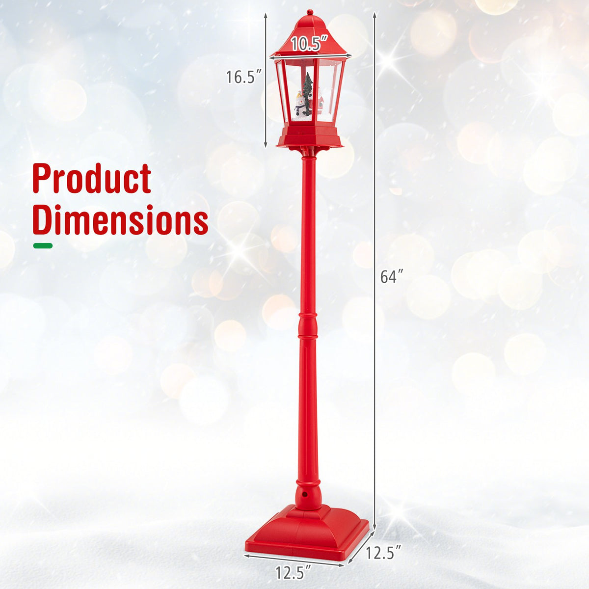 5.3 Feet Musical Christmas Street Lamp with Blowing Snow and LED Lights-Red view 5