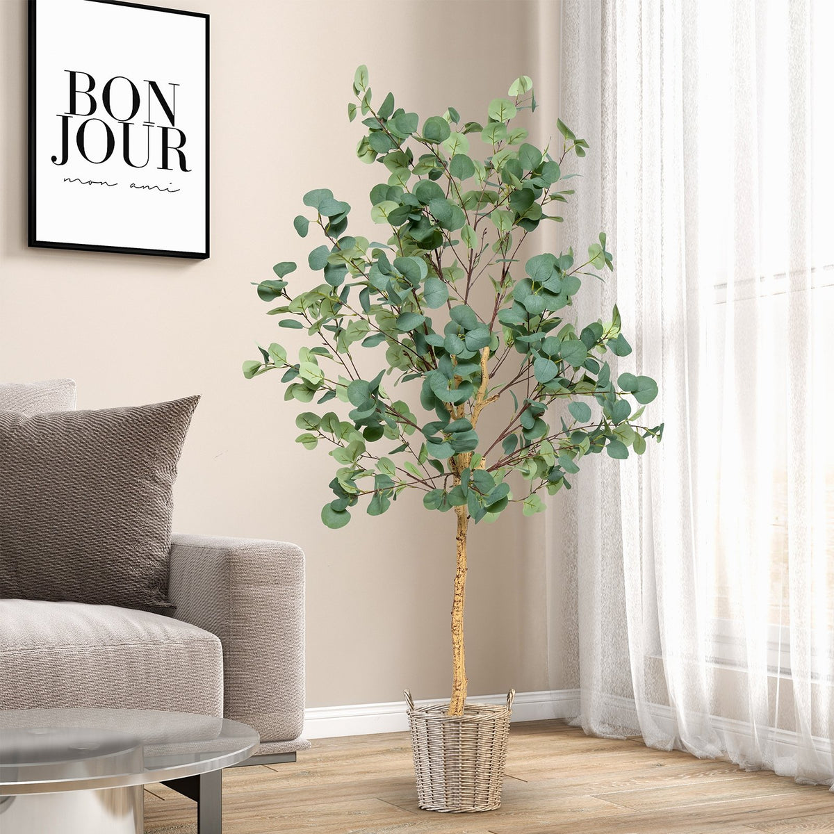 5.5 Feet Artificial Eucalyptus Tree with 517 Silver Dollar Leaves-2 Peice view 2