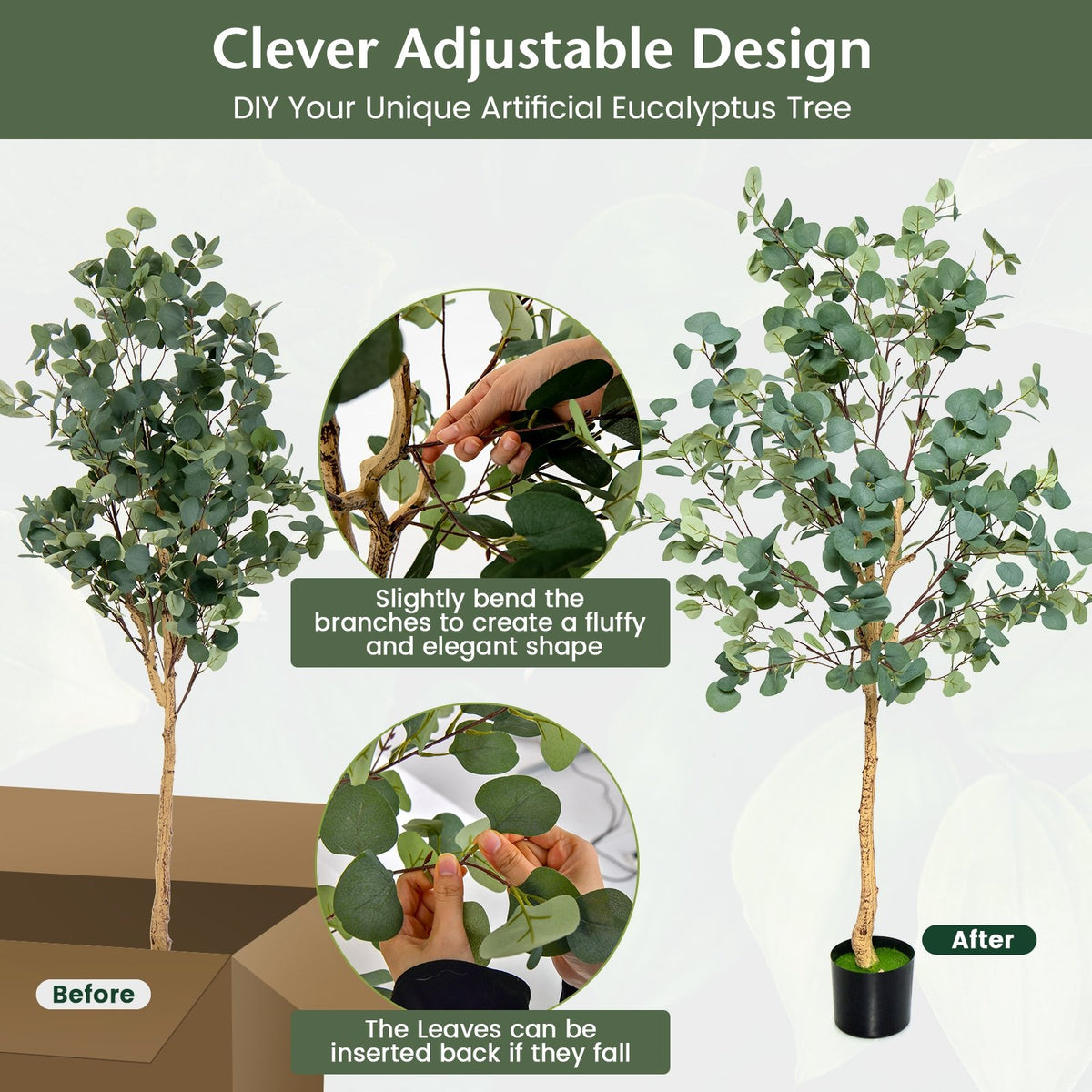 5.5 Feet Artificial Eucalyptus Tree with 517 Silver Dollar Leaves-2 Peice view 6