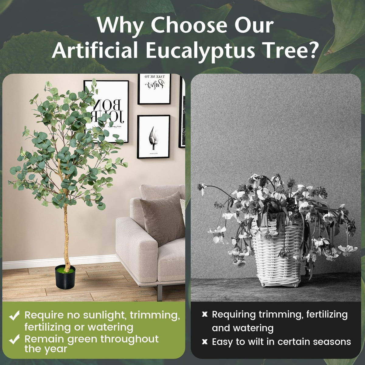 5.5 Feet Artificial Eucalyptus Tree with 517 Silver Dollar Leaves-2 Peice view 8