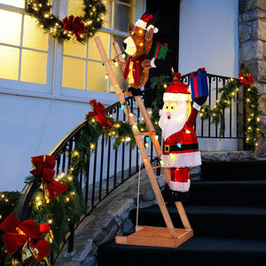 5.5 Feet Christmas Lighted Reindeer and Santa Claus on Ladder with 100 LED Lights view 5