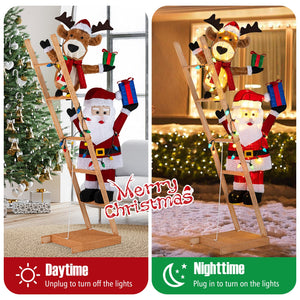 5.5 Feet Christmas Lighted Reindeer and Santa Claus on Ladder with 100 LED Lights view 9