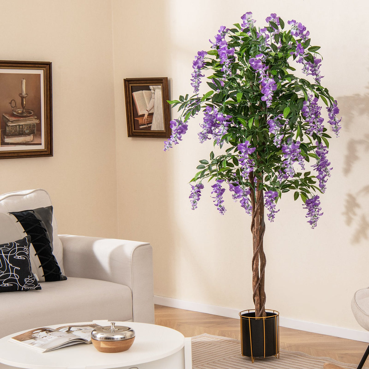 5.5 FT Faux Wisteria Plant in Nursery Pot with Blooming Flowers-Purple view 2