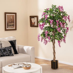 5.5 FT Faux Wisteria Plant in Nursery Pot with Blooming Flowers-Rose Red view 2
