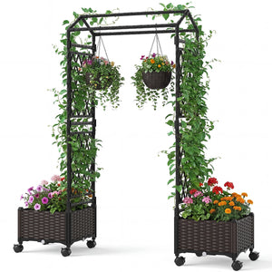 5.5 FT Self-Watering Planter Boxes with Lattice Trellis and Roof-Brown view 4
