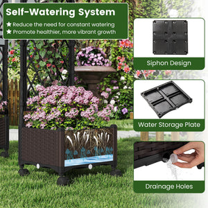5.5 FT Self-Watering Planter Boxes with Lattice Trellis and Roof-Brown view 8
