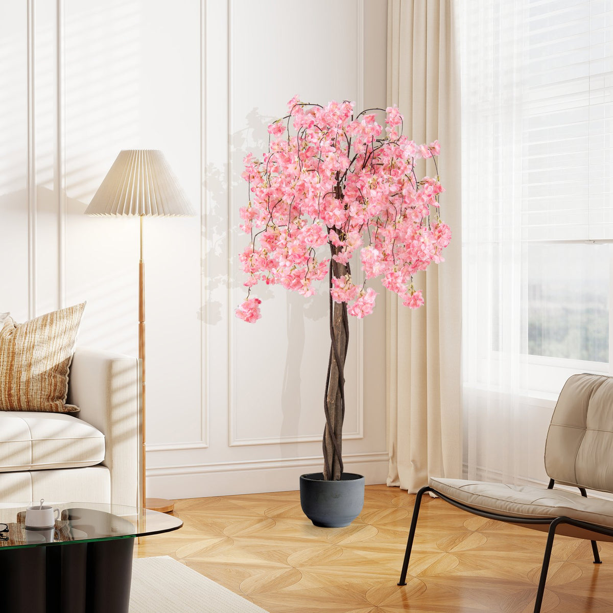 5.5 FT Tall Artificial Cherry Blossom Tree with Pink/White Flowers 1 Pack-Pink view 2