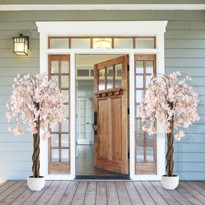 5.5 FT Tall Artificial Cherry Blossom Tree with Pink/White Flowers 2 Pack-White view 2