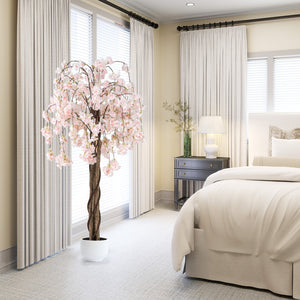 5.5 FT Tall Artificial Cherry Blossom Tree with Pink/White Flowers 2 Pack-White view 6