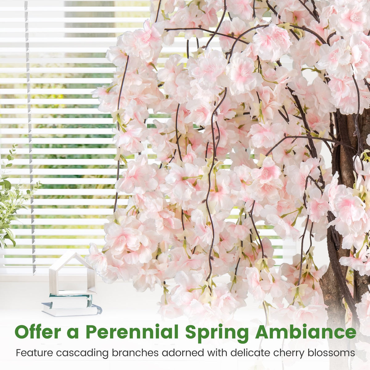 5.5 FT Tall Artificial Cherry Blossom Tree with Pink/White Flowers 2 Pack-White view 7