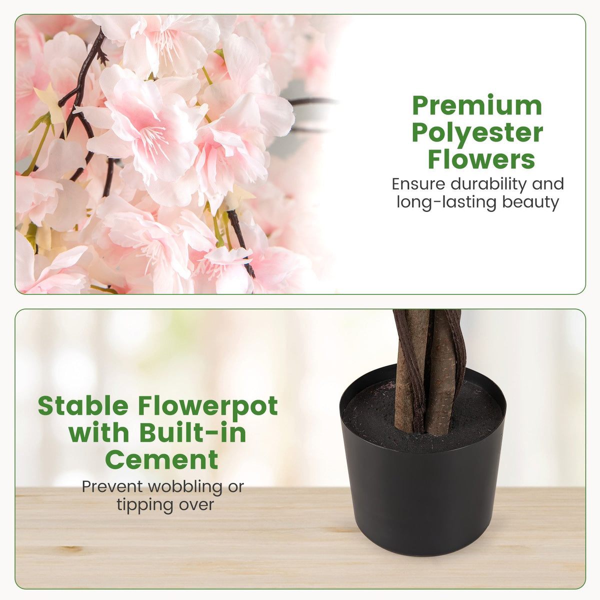 5.5 FT Tall Artificial Cherry Blossom Tree with Pink/White Flowers 2 Pack-White view 8