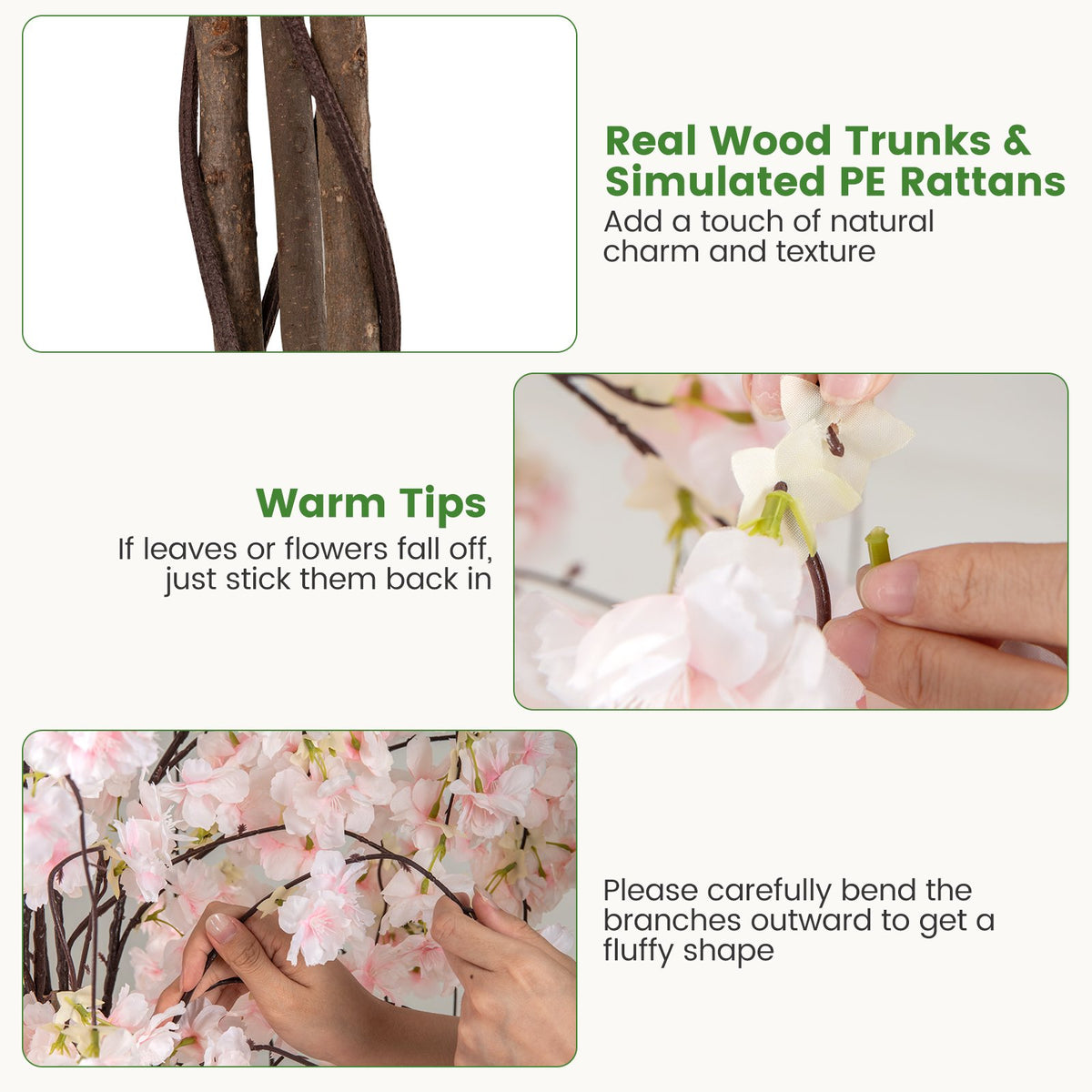 5.5 FT Tall Artificial Cherry Blossom Tree with Pink/White Flowers 2 Pack-White view 9