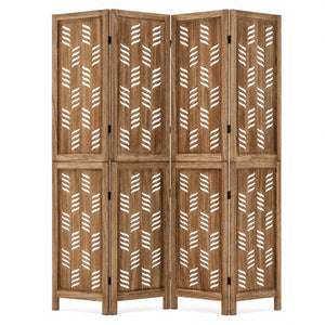 5.5 FT Tall Room Divider 4 Panels with Wave Cutout & Paulownia Frame for Room-Brown