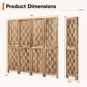 5.5 FT Tall Room Divider 4 Panels with Wave Cutout & Paulownia Frame for Room-Brown view 4