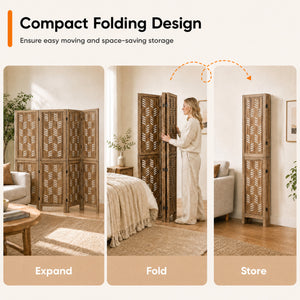 5.5 FT Tall Room Divider 4 Panels with Wave Cutout & Paulownia Frame for Room-Brown view 7