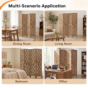 5.5 FT Tall Room Divider 4 Panels with Wave Cutout & Paulownia Frame for Room-Brown view 9