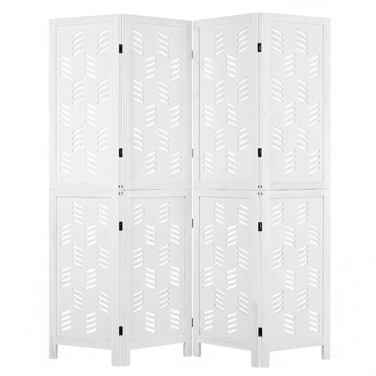 5.5 FT Tall Room Divider 4 Panels with Wave Cutout & Paulownia Frame for Room-White