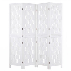 5.5 FT Tall Room Divider 4 Panels with Wave Cutout & Paulownia Frame for Room-White