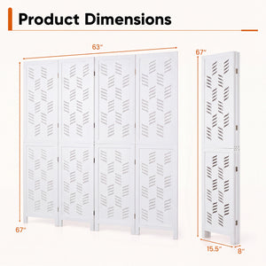 5.5 FT Tall Room Divider 4 Panels with Wave Cutout & Paulownia Frame for Room-White view 4