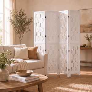 5.5 FT Tall Room Divider 4 Panels with Wave Cutout & Paulownia Frame for Room-White view 5